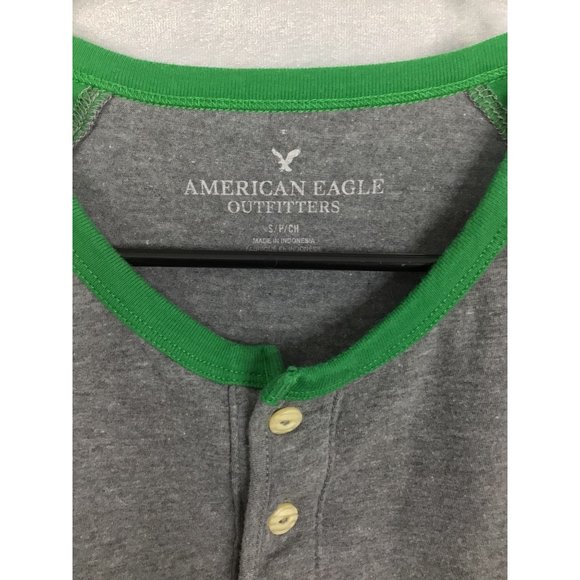 American Eagle Outfitters Mens T Shirt Size S Gray Green Short Sleeve 2 Button - Picture 2 of 7